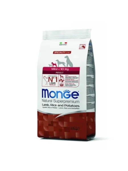 Monge Câini Superpremium Mini Adult – Miel, Orez & Cartofi 2,5 kg 1 Hrană câini mici – Monge Mini Adult Miel, Orez 2.5kg