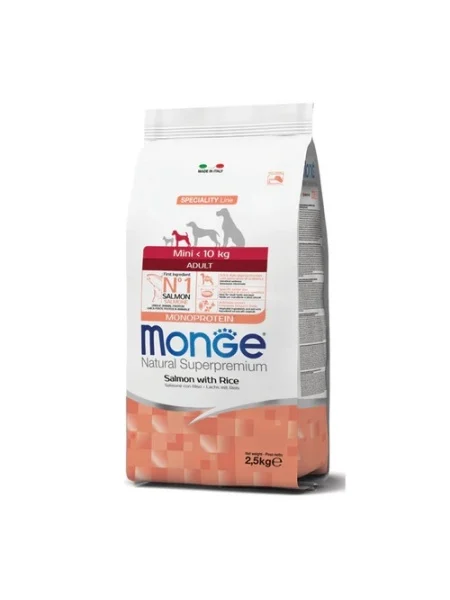 Monge Câini Superpremium Mini Adult – Somon & Orez 2,5 kg 1 Hrană câini mici – Monge Mini Adult Miel și Orez 2.5kg