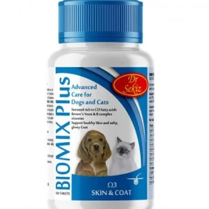 Supliment nutritiv Biomix Plus Omega 3 pentru câini și pisici, 100 tablete, pentru piele sănătoasă și imunitate.