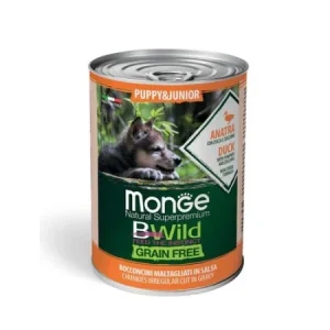 Monge BWild Junior Rață, Dovleac & Zucchini 400gr - hrană uscată fără cereale pentru juniori
