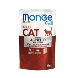 MONGE CAT Grill Miel 85g - hrană umedă cu miel pentru pisici adulte