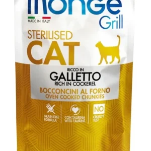 Monge Pisici Superpremium Plic Bucăți Sterilised cu Cocoșel – 85g - 28 BUC/BAX