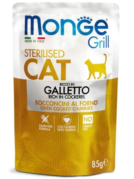 Monge Pisici Superpremium Plic Bucăți Sterilised cu Cocoșel – 85g - 28 BUC/BAX 1 Monge Pisici Superpremium Plic Bucăți Sterilised cu Cocoșel – 85g - 28 BUC/BAX