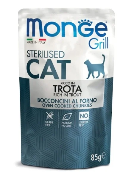 Monge Pisici Superpremium Plic Bucăți Sterilised cu Păstrăv – 85g - 28 BUC/BAX 1 Monge Pisici Superpremium Plic Bucăți Sterilised cu Păstrăv – 85g - 28 BUC/BAX
