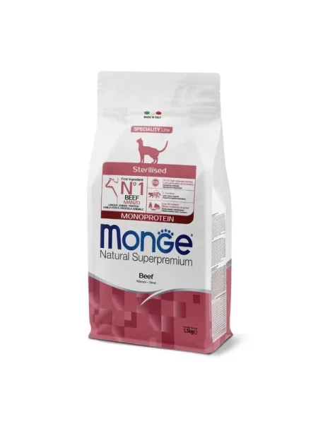 Monge Pisici Superpremium Sterilised – Vită Monoprotein 1,5 kg 1 monge c sprem sterilised beef mprot 1.5kg hrană uscata pisici sterilizate vită fără cereale