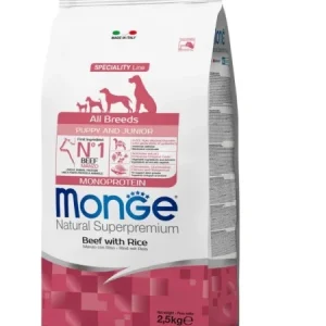 Hrană uscată cu vită și orez pentru căței