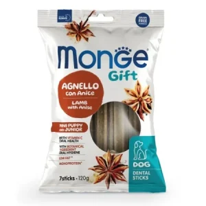 Monge Câini Gift Dental Sticks Puppy & Junior Mini – Miel cu Anason 120 g - 14 BUC/BAX