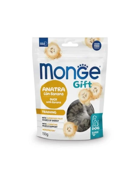 Monge Câini Gift Super M Training – Rață & Banană 150 g - 10 BUC/BAX 1 Monge Câini Gift Super M Training – Rață & Banană 150 g - 10 BUC/BAX