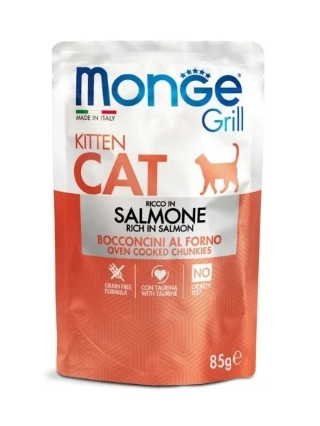 Monge Grill Kitten Somon Plic 85g - hrană umedă fără cereale pentru pisicuți
