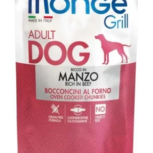Monge Plic Dog Grill Vită 100g - hrană umedă fără cereale pentru câini adulți