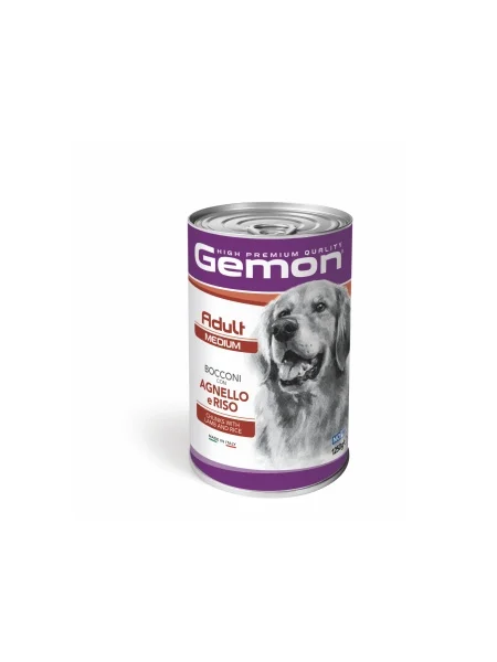 Gemon Câini Medium Adult cu Miel și Orez – Bucăți 1250g - 12 BUC/BAX 1 Gemon Chunks Miel Orez 1250g hrană umedă câini adulți talie medie digestibilă