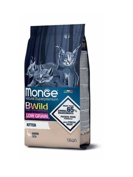 Monge Pisici BWild Low Grain Kitten cu Gâscă – 1,5kg 1 monge bwild kitten goose 1.5kg hrana uscata pisoi low grain