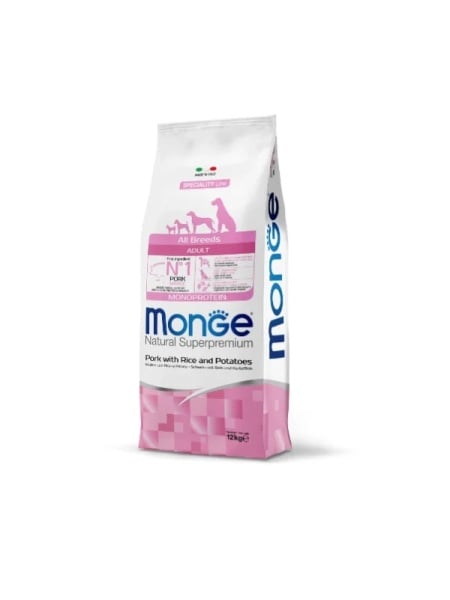 Monge Câini Superpremium Toate Rasele Adult cu Porc, Orez și Cartofi – 12kg 1 monge sprem adult pork rice potatoes 12kg hrana uscata caini adulti