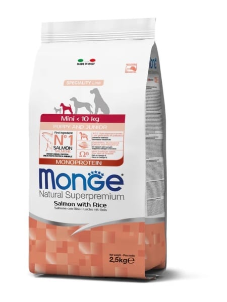 monge d sprem mini puppy salmon rice 2.5kg hrana uscata caine talie mica