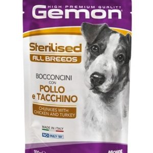 gemon sterilised chunkies chicken turkey 100g hrană umedă câini sterilizați