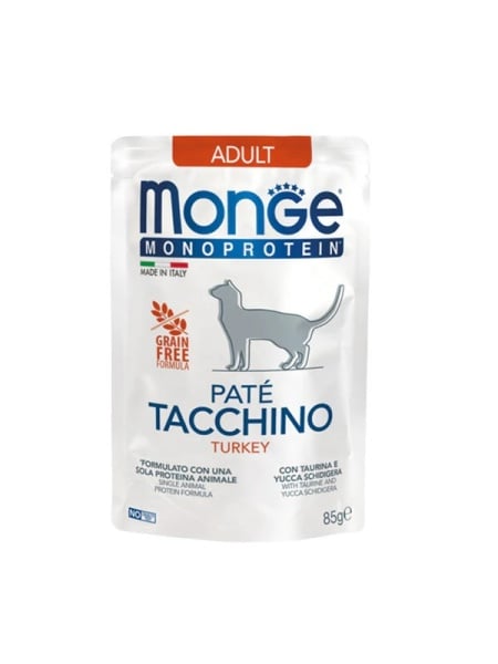 monge monoprotein paté turkey 85g hrană umedă pisici cu sensibile