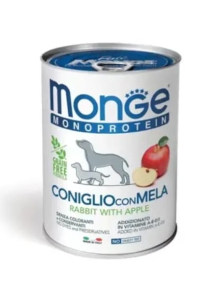 monge monoprotein rabbit apple 400g hrana umedă câini adulți