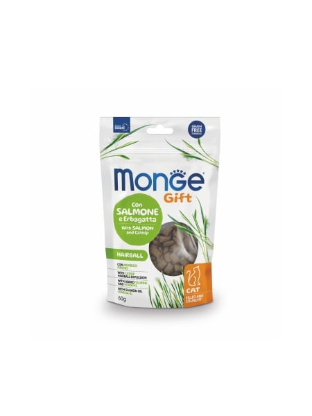 monge cat gift hairball crunchy somon catina 60g snackuri crocante pisici