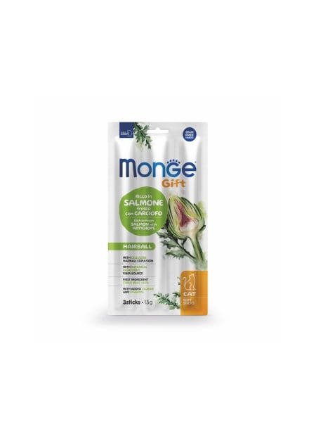 monge cat gift hairball somon anghinare 15g snackuri pisici anti ghemotoace par