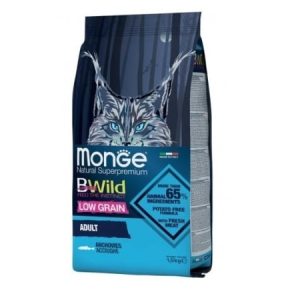 monge pisici bwild low grain adult anșoa 1.5kg hrană pisici