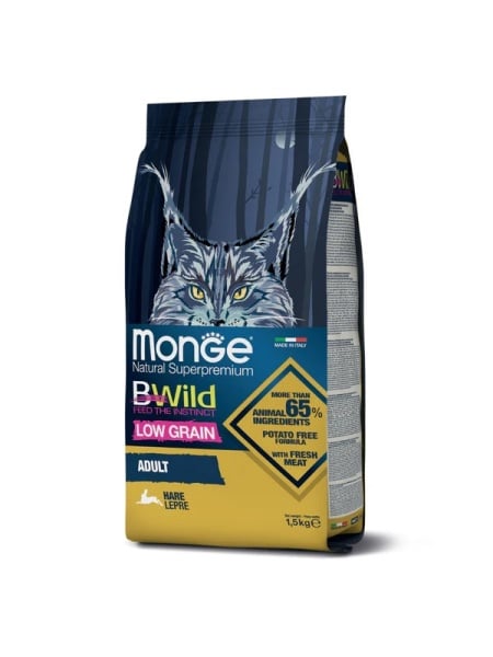 monge pisici bwild low grain adult iepure 1.5kg hrană pisici