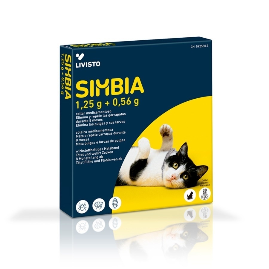 Simbia zgardă antiparazitară pentru pisici, 38 cm, cu imidacloprid și flumetrin, protecție împotriva puricilor până la 5,5 luni și căpușelor până la 8 luni